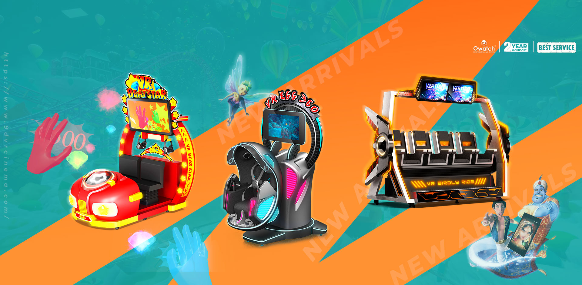 VR Beat Star (Интерактивные игры для рук), VR Egg 360 (Вращающиеся американские горки), VR Bridly Ride (Многопользовательское динамическое кино)